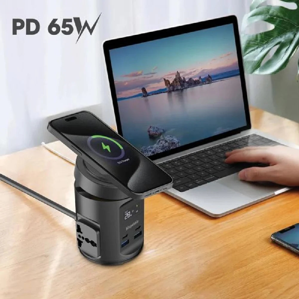 Blupebble Magpod Hub USB-A QC3.0 Two Universal Sockets USB-C PD65W, USB-A QC 3.0, 15W Wireless Charging, 2200W AC Outlets