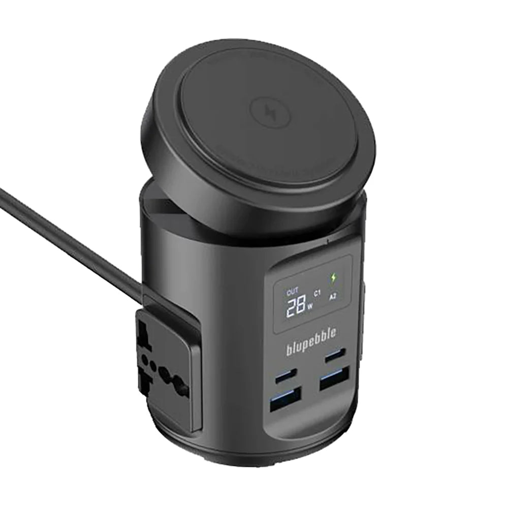 Blupebble Magpod Hub USB-A QC3.0 Two Universal Sockets USB-C PD65W, USB-A QC 3.0, 15W Wireless Charging, 2200W AC Outlets