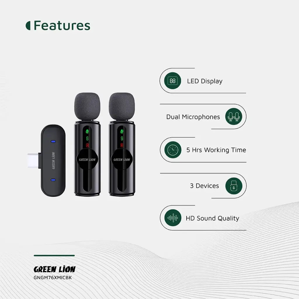 Green Lion Microphone 3-Level Noise Cancellation - Black