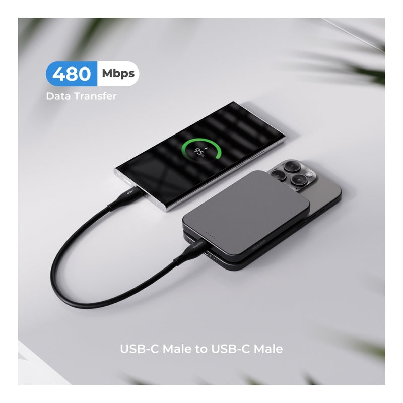 Blupebble PowerFlow PD 60W USB-C To USB-C Cable 20cm - Black