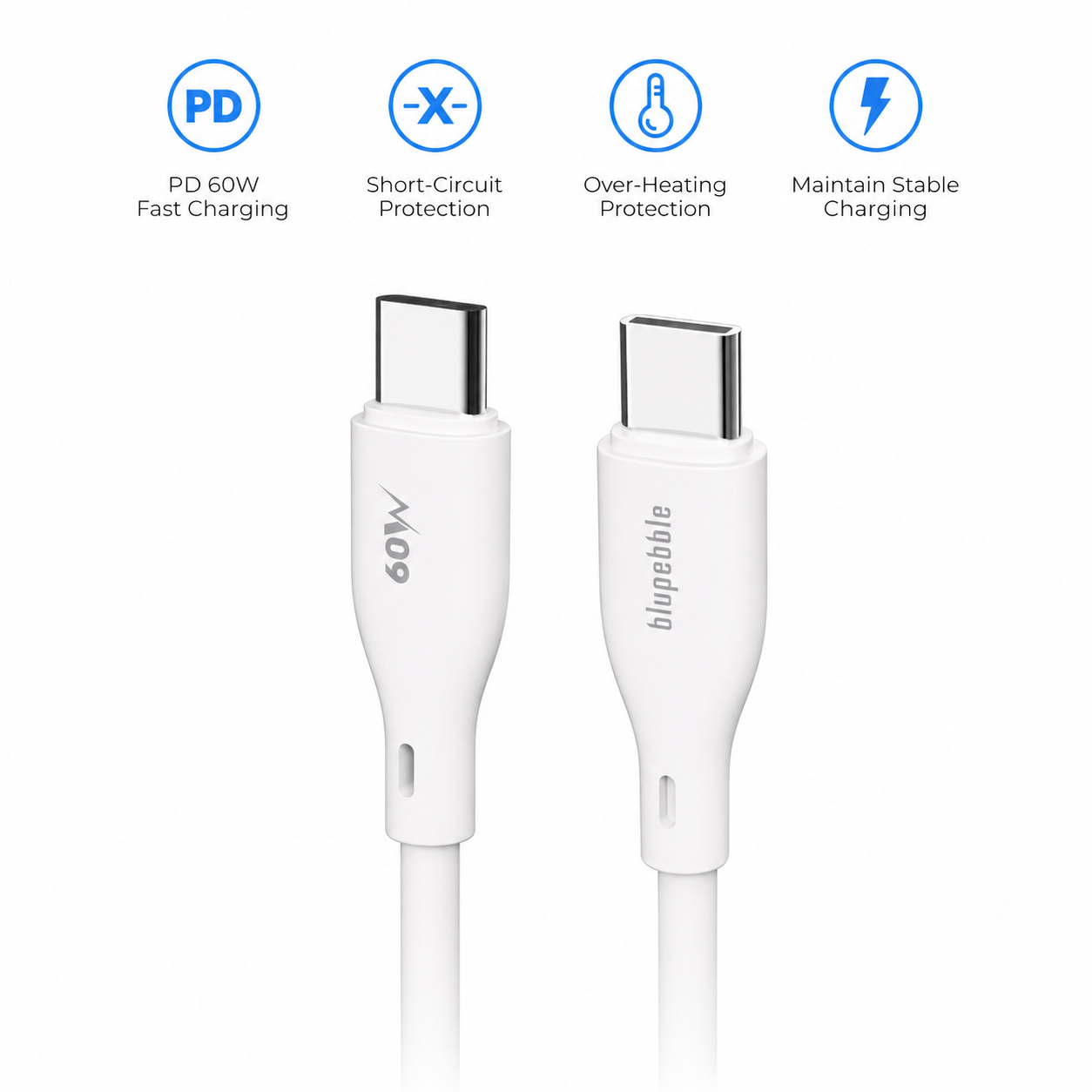 PowerFlow PD 60W USB-C to USB-C Cable – White